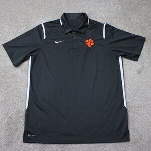 Nike Clemson Tigers Polo Shirt Mens Large Black Dri-Fit Short Sleeve Pullover